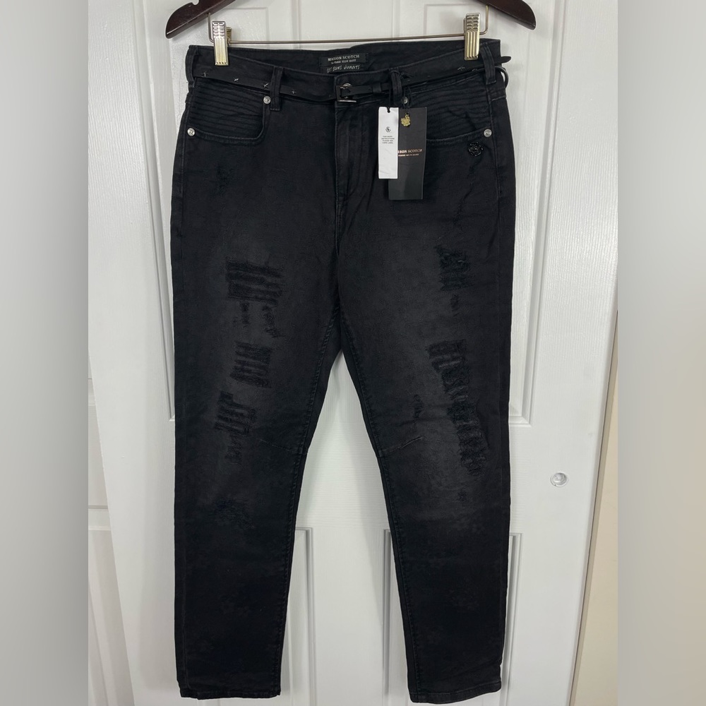 NWT $189 Maison Scotch 27 Jeans Mademoiselle Taped Leg Pants Distressed‎ Women’s